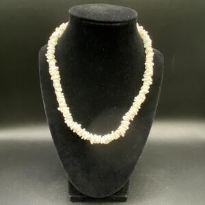 White Puka Shell and Silver Tone Necklace